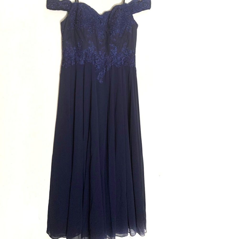 Bridesmaid over the shoulder Navy blue dres